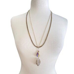 Layered Boho-Style Necklace With Leaf Pendant & Colorful Beads charms boho chic